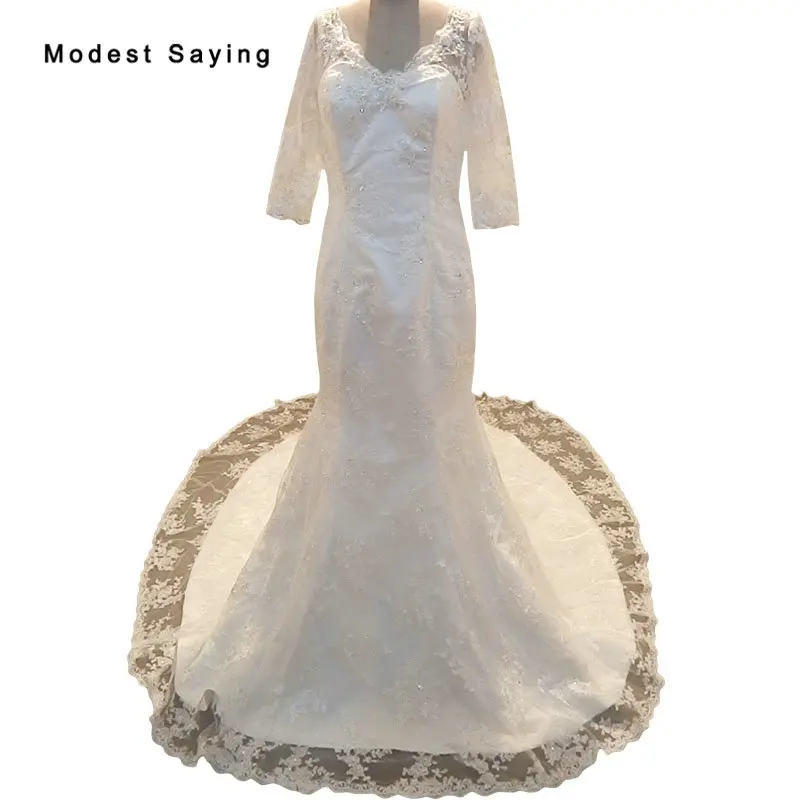 Elegant Ivory Mermaid V Neck Beaded Lace Wedding Dresses 2019 Formal Women 3/4 Sleeves Bridal Gowns Custom Made vestido de noiva
Elegant Ivory Mermaid V Neck Beaded Lace Wedding Dresses 2019 Formal Women 3/4 Sleeves Bridal Gowns Custom Made vestido de noiva