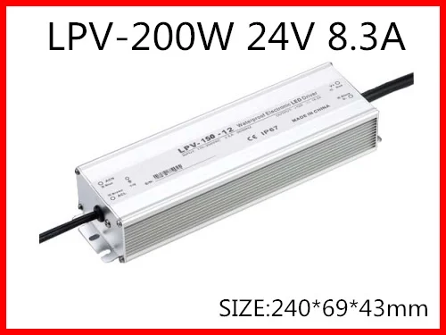 200 Вт 24В 8.3A LED Постоянное напряжение водонепроницаемый импульсный источник питания IP67 для светодиодного привода LPV-200-24
200 Вт 24В 8.3A LED Постоянное напряжение водонепроницаемый импульсный источник питания IP67 для светодиодного привода LPV-200-24