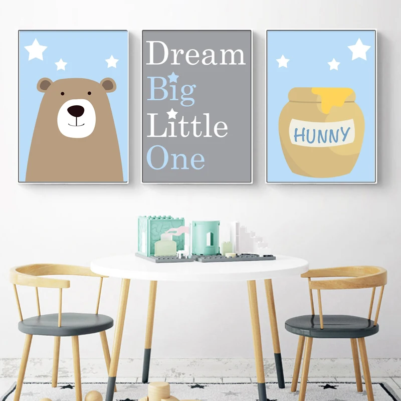 Nursery cartoon Canvas Painting Bear Posters and Honey Quote Prints Suits Blue Gray Pictures for Living Room & Bedroom Decor
Nursery cartoon Canvas Painting Bear Posters and Honey Quote Prints Suits Blue Gray Pictures for Living Room & Bedroom Decor