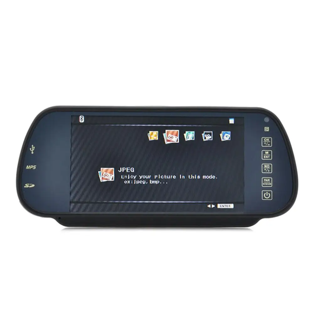 Bluetooth зеркало заднего вида монитор и мультимедиа MP4 плеер 7 дюймов Handsfree
