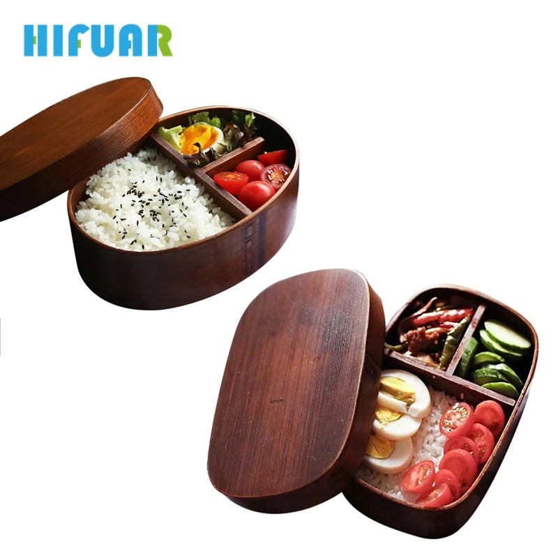Hifuar японский стиль Bento коробки 1 слой 3 сетки деревянная коробочка для обедов