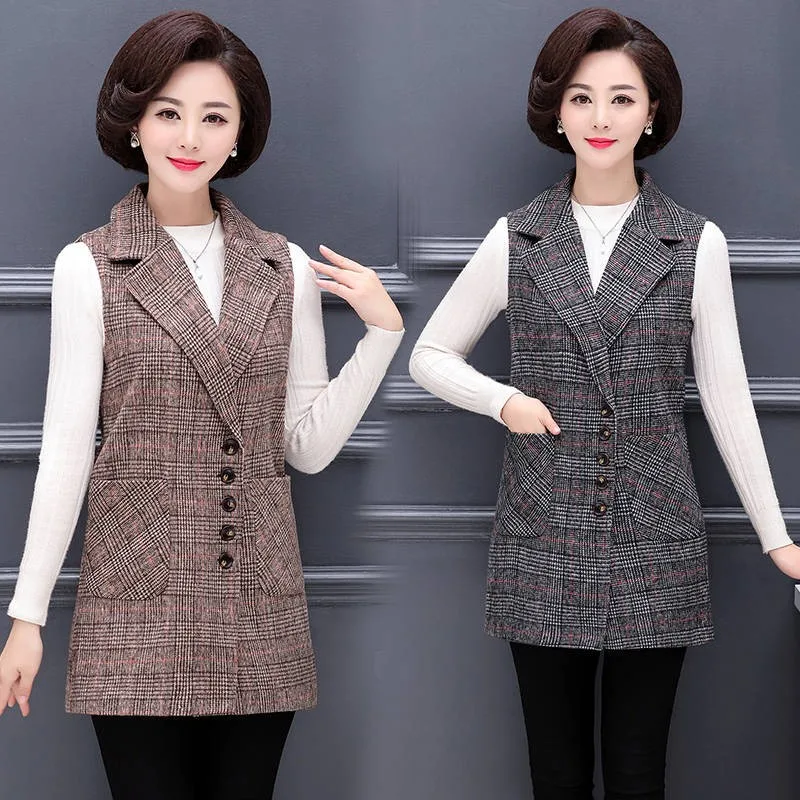 Large size clothing for women Autumn Winter Middle age clothing New women's vests lattice Woolen vest Elegant Ladies blazer 975
Large size clothing for women Autumn Winter Middle age clothing New women's vests lattice Woolen vest Elegant Ladies blazer 975