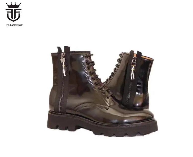 FR.LANCELOT New leather Boots men patent leather boot thick heel Men Short ankle booties rubber sole party shoes lace boots
FR.LANCELOT New leather Boots men patent leather boot thick heel Men Short ankle booties rubber sole party shoes lace boots