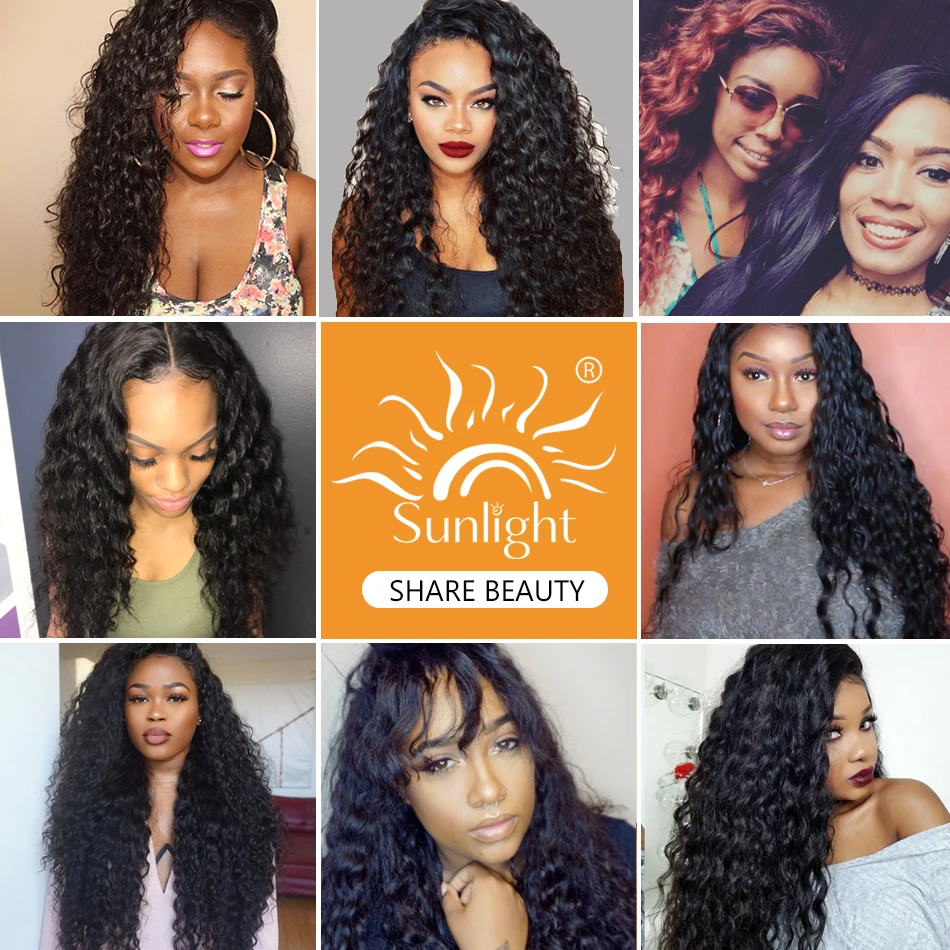 Sunlight Lace Front Wig Plucked Remy Indian Water Wave Human Hair Wigs Natural Black For Women With Baby | Шиньоны и парики