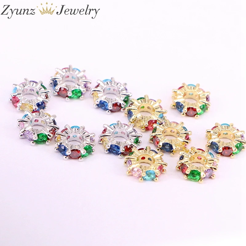 10PCS, 11mm, Gold / Silver Color Rainbow CZ Rondelle Spacer Beads, Colorful Zircon European Beads Jewelry Findings
10PCS, 11mm, Gold / Silver Color Rainbow CZ Rondelle Spacer Beads, Colorful Zircon European Beads Jewelry Findings