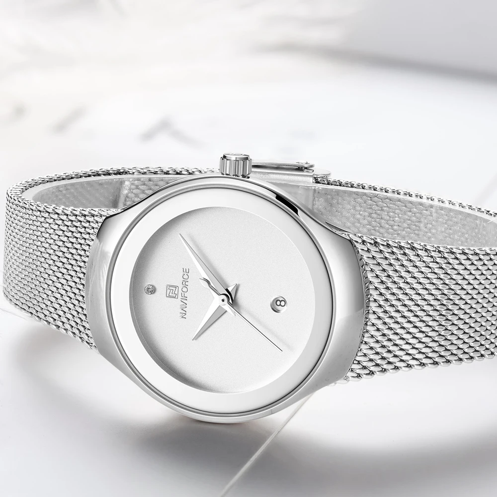 NAVIFORCE наручные часы для женщин модные стальные сетчатые водонепроницаемые