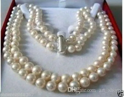 Selling 8-9mm 2 Rows Genuine white freshwater PEARL NECKLACE 18">>> free shipping