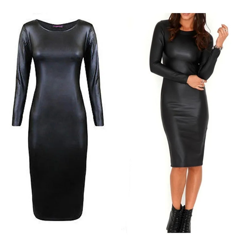 Фото Фетиш ночной клуб боди из искусственной кожи Мокрый Вид Bodycon Эротическое платье