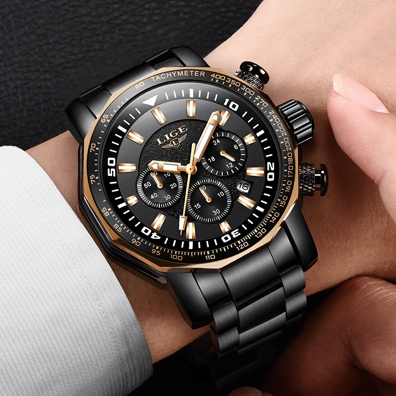 LIGE men's automatic mechanical watch luxury brand business fashion waterproof sports chronograph Clock Relogio Masculino | Наручные