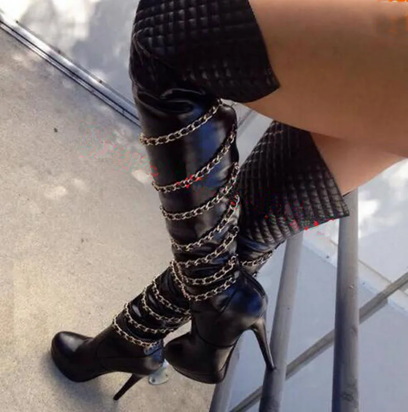 Sexy Black Leather Women High Boots Round Toe Chains Design High Platform Over Knee Boots High Heel Thigh High Long Winter Boot
Sexy Black Leather Women High Boots Round Toe Chains Design High Platform Over Knee Boots High Heel Thigh High Long Winter Boot