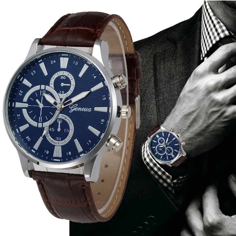Мужские часы Лидирующий бренд Роскошные спортивные Ретро дизайн кожаный ремешок