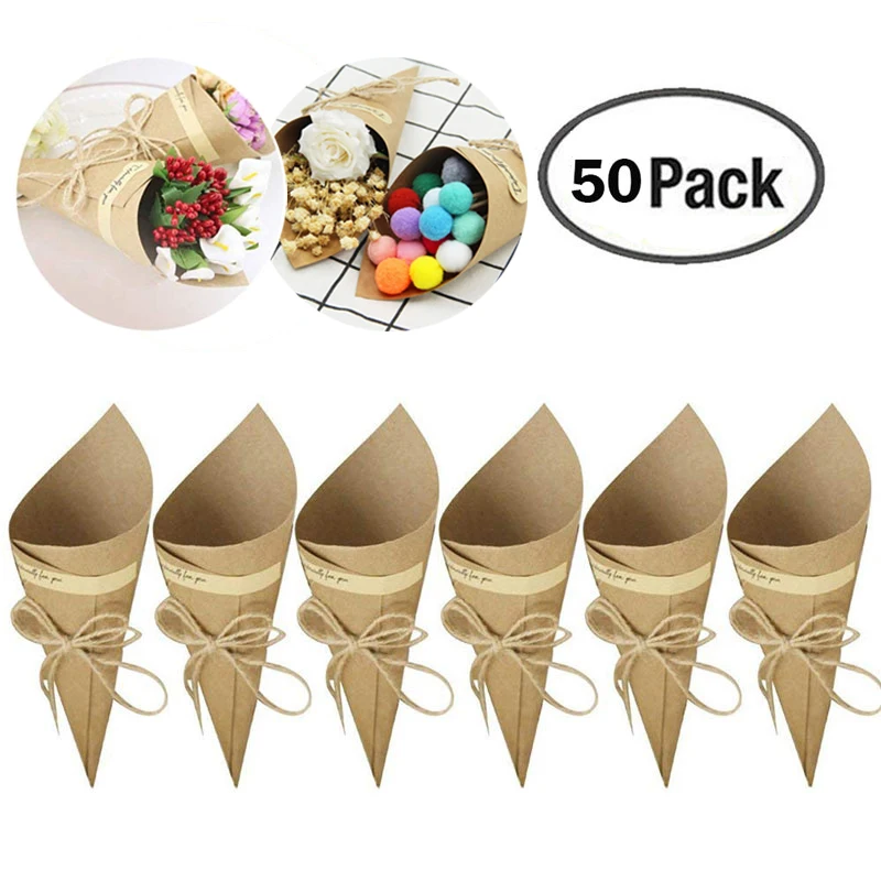 50Pcs/set Retro Folding Kraft Paper Confetti Cone Bouquet With Hemp Ropes Wedding DIY Decoraion Gifts Packing Party Supplies
50Pcs/set Retro Folding Kraft Paper Confetti Cone Bouquet With Hemp Ropes Wedding DIY Decoraion Gifts Packing Party Supplies
