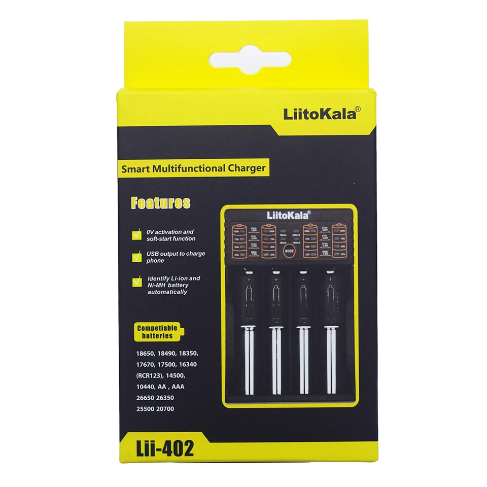 Liitokala Lii-402 18650 charger 1.2V 3.7V 3.2V 3.85V AA / AAA 26650 16340 NiMH lithium battery charger
Liitokala Lii-402 18650 charger 1.2V 3.7V 3.2V 3.85V AA / AAA 26650 16340 NiMH lithium battery charger
