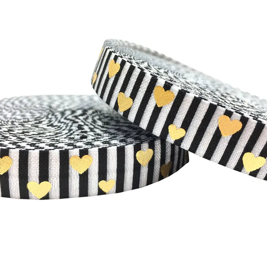 Gold Foil Love heart Print Elastic band Stripe FOE Ribbon DIY Handmade Knot Hair Tie Webbing New year Gift packing accessory 10y
Gold Foil Love heart Print Elastic band Stripe FOE Ribbon DIY Handmade Knot Hair Tie Webbing New year Gift packing accessory 10y