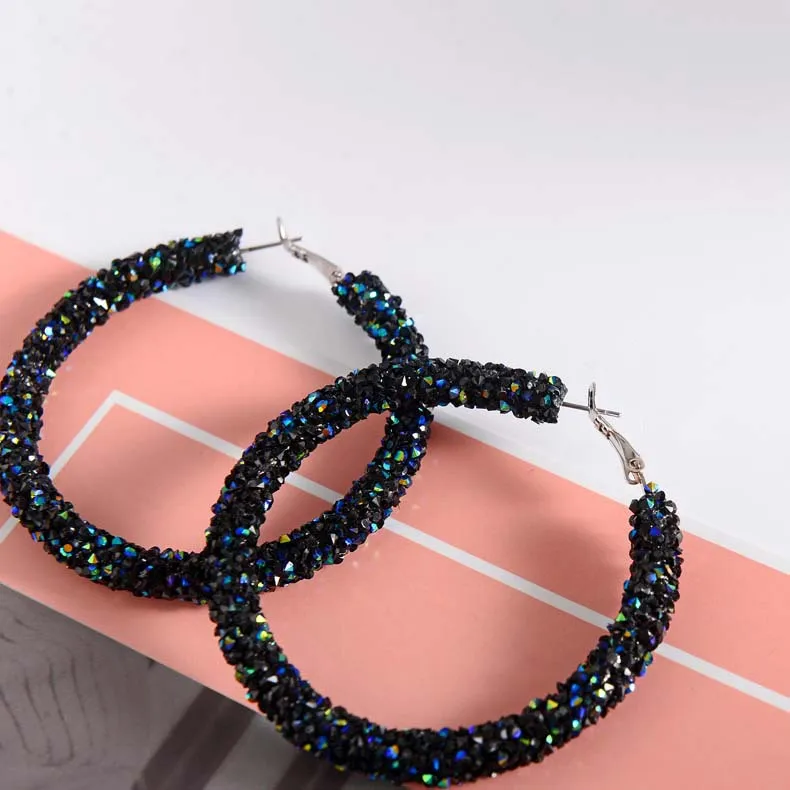 Фото 2019 новые серьги кольца черные круглые Стразы из цинкового сплава модные