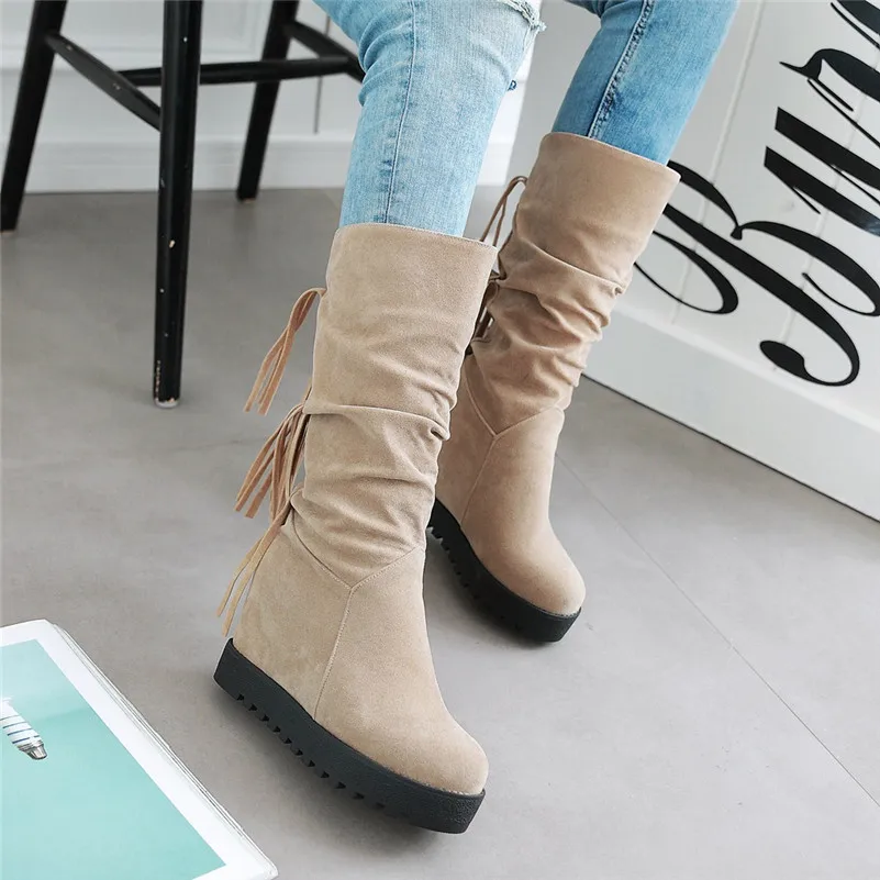 Meotina Women Boots Fall Mid-Calf Boots Fringe Height Increasing Boots Pleated Round Toe Shoes Female Winter Red Big Size 34-43
Meotina Women Boots Fall Mid-Calf Boots Fringe Height Increasing Boots Pleated Round Toe Shoes Female Winter Red Big Size 34-43
