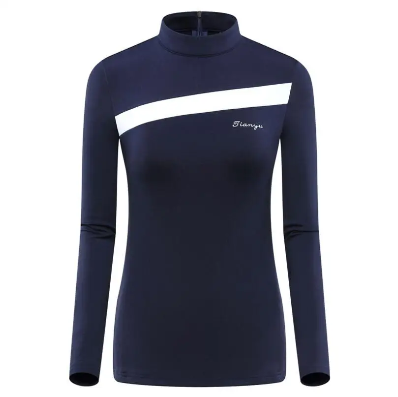 

Autumn Winter Golf Apparel Women Thick Fleece Long-Sleeved T-Shirt Ladies Stand Collar Close-Fitting Warm Tennis Golf Sportwear