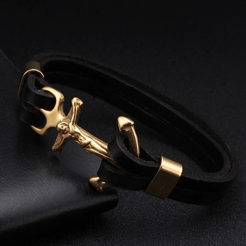 Vintage Genuine Leather Bracelets Men Gold Hook Jewelry Punk Stainless Steel Charm Cross Cuff Bracelets Lucky A Bangles
Vintage Genuine Leather Bracelets Men Gold Hook Jewelry Punk Stainless Steel Charm Cross Cuff Bracelets Lucky A Bangles