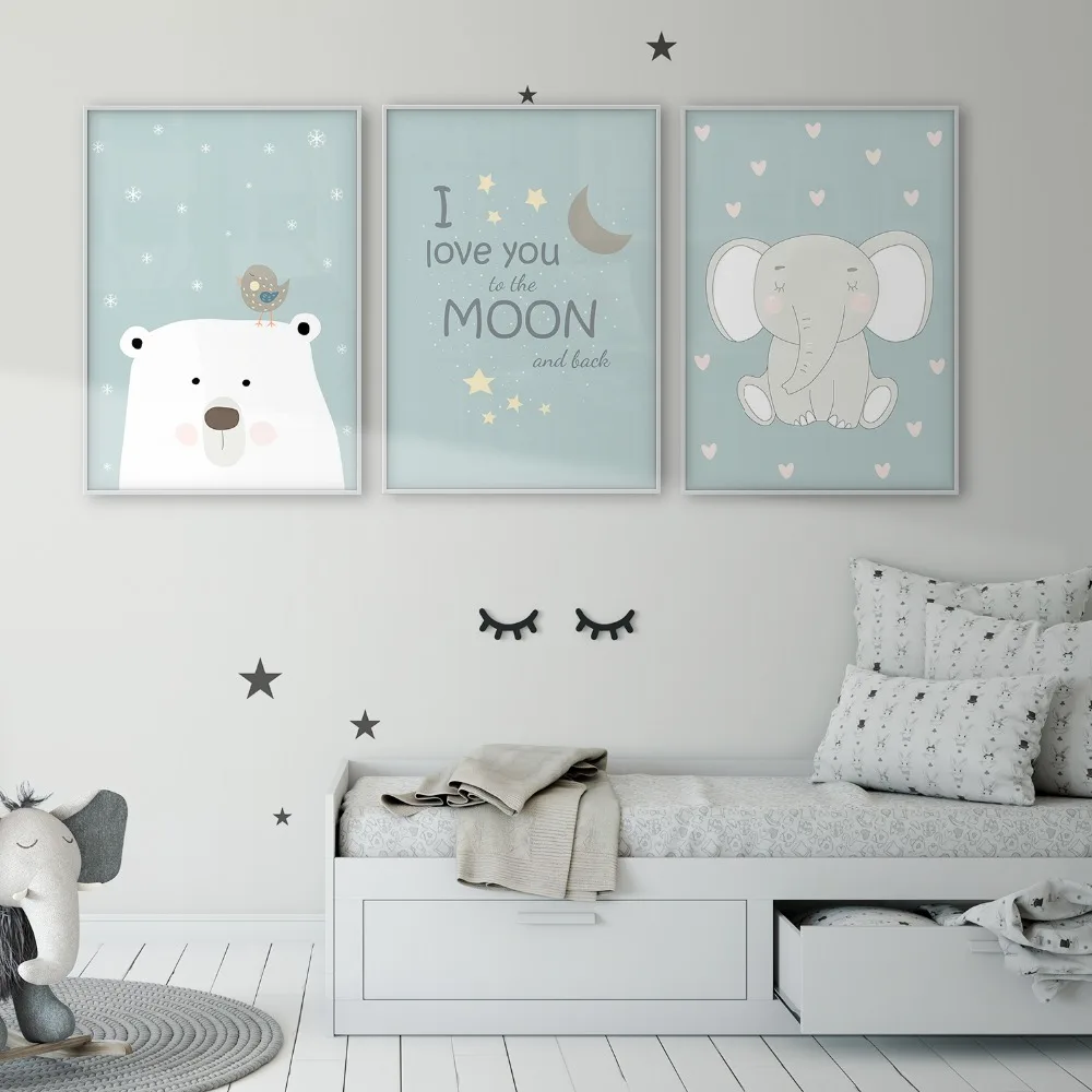Polar Bear Bird Elephant I Love You to the Moon and Back Children's Wall Art Poster Baby Room Canvas Print Nursery Wall Decor
Polar Bear Bird Elephant I Love You to the Moon and Back Children's Wall Art Poster Baby Room Canvas Print Nursery Wall Decor