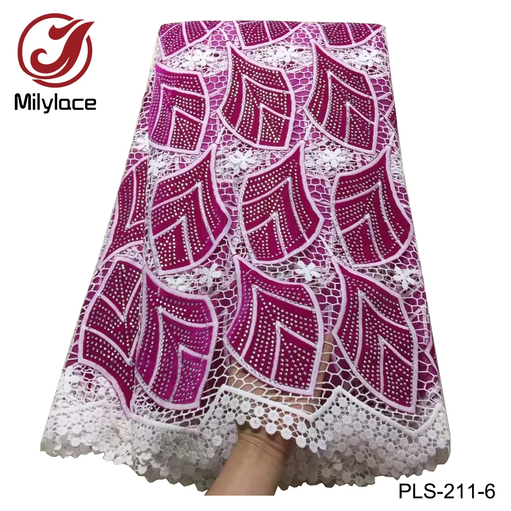 Milylace high quality african guipure lace fabric with rhinestones double color design guipure lace fabric for dress PLS-211
Milylace high quality african guipure lace fabric with rhinestones double color design guipure lace fabric for dress PLS-211