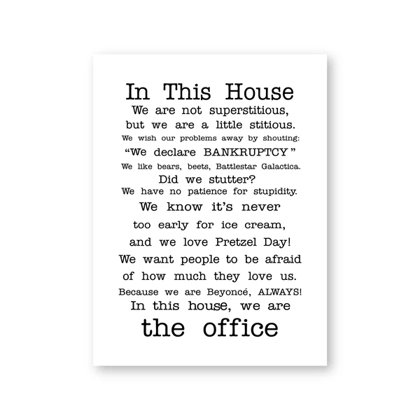 FAMILY FRIENDLY Version of The Office Quotes TV Poster Print the office tv show In this house Decor Funny Quotes Poster Painting
FAMILY FRIENDLY Version of The Office Quotes TV Poster Print the office tv show In this house Decor Funny Quotes Poster Painting