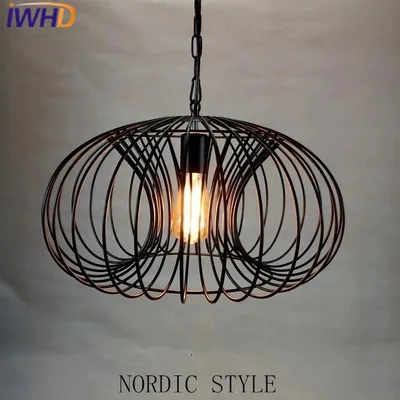 

IWHD Iron Hanglamp Vintage Lamp Pendant Lights Industrial Lighting Fixtures Loft Style Retro Cage Pendant Light Lamparas Lustre