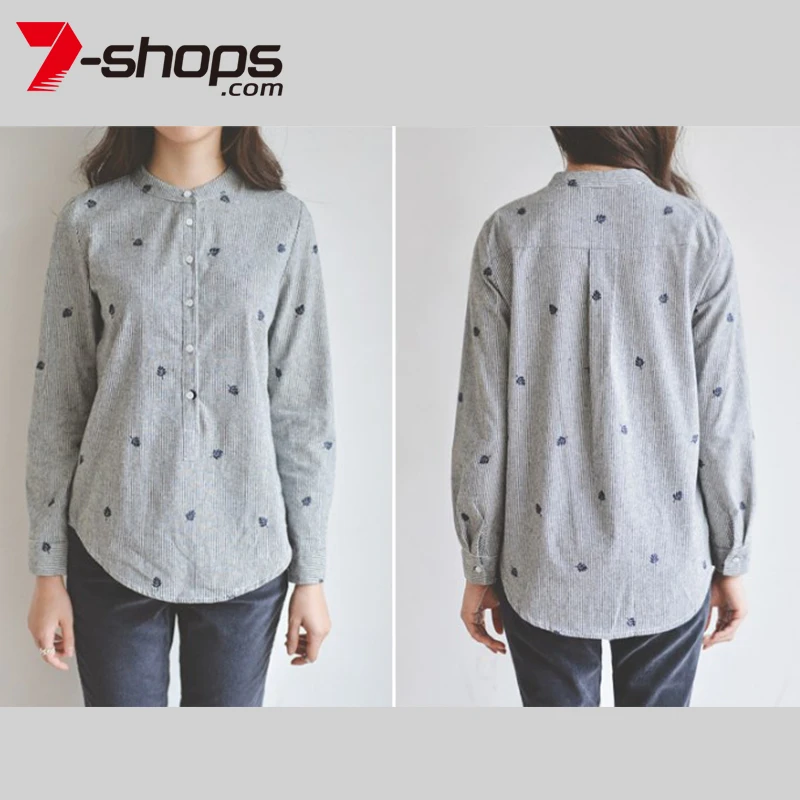 Casual Blouse Women Stripes Embroidery Stand Collar Shirt Long Sleeves Pullover Female Base Shirts Top Summer Blouse Spring
Casual Blouse Women Stripes Embroidery Stand Collar Shirt Long Sleeves Pullover Female Base Shirts Top Summer Blouse Spring