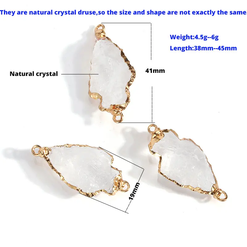 5PCS Wholesale Natural Druzy Stone Connector Charms fit Bracelet Gold Metal 2 Hole White Crystal Pendant for DIY Jewelry Making
5PCS Wholesale Natural Druzy Stone Connector Charms fit Bracelet Gold Metal 2 Hole White Crystal Pendant for DIY Jewelry Making