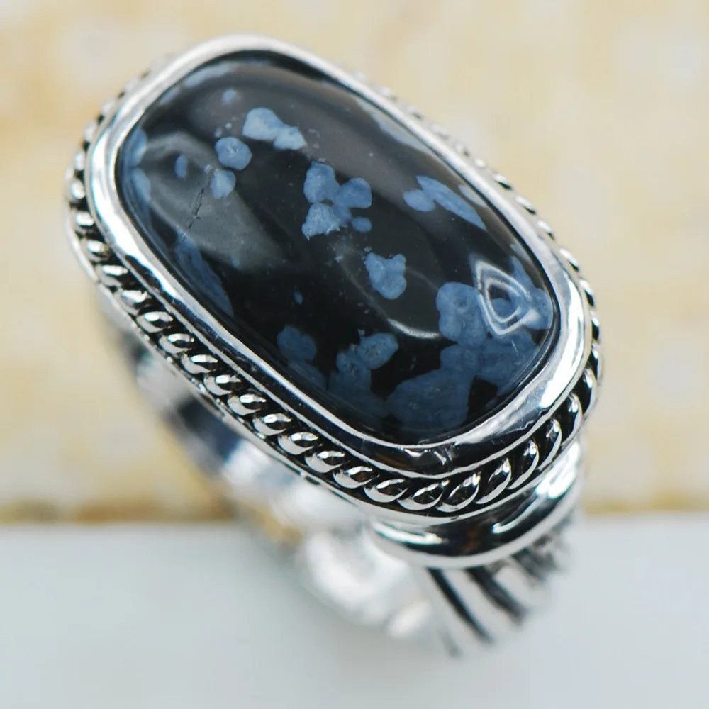 

Snowflake Obsidian 925 Sterling Silver Top Quality Fancy Jewelry wedding Ring Size 6 7 8 9 10 11 F1198