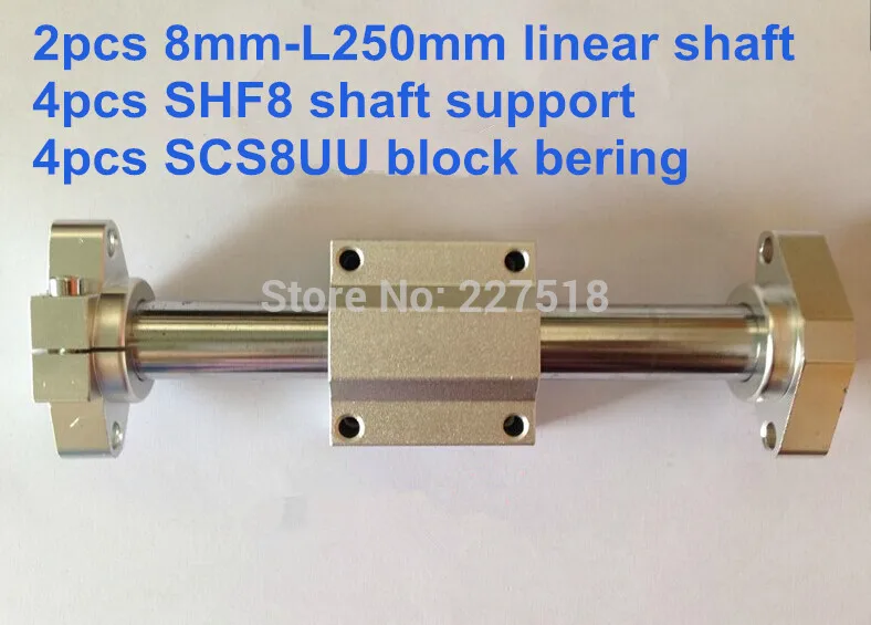 2pcs 8mm - 250mm Linear Round shaft + 4pcs SHF8 shaft support + 4pcs SCS8UU block bearing
2pcs 8mm - 250mm Linear Round shaft + 4pcs SHF8 shaft support + 4pcs SCS8UU block bearing