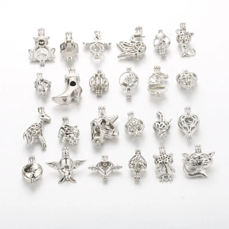 

10PCS/Lot Mixed Pearl Cage Locket Necklaces Aroma Diffuser Necklace Pendant Necklace Perfume Essential Oil Aromatherapy Locket