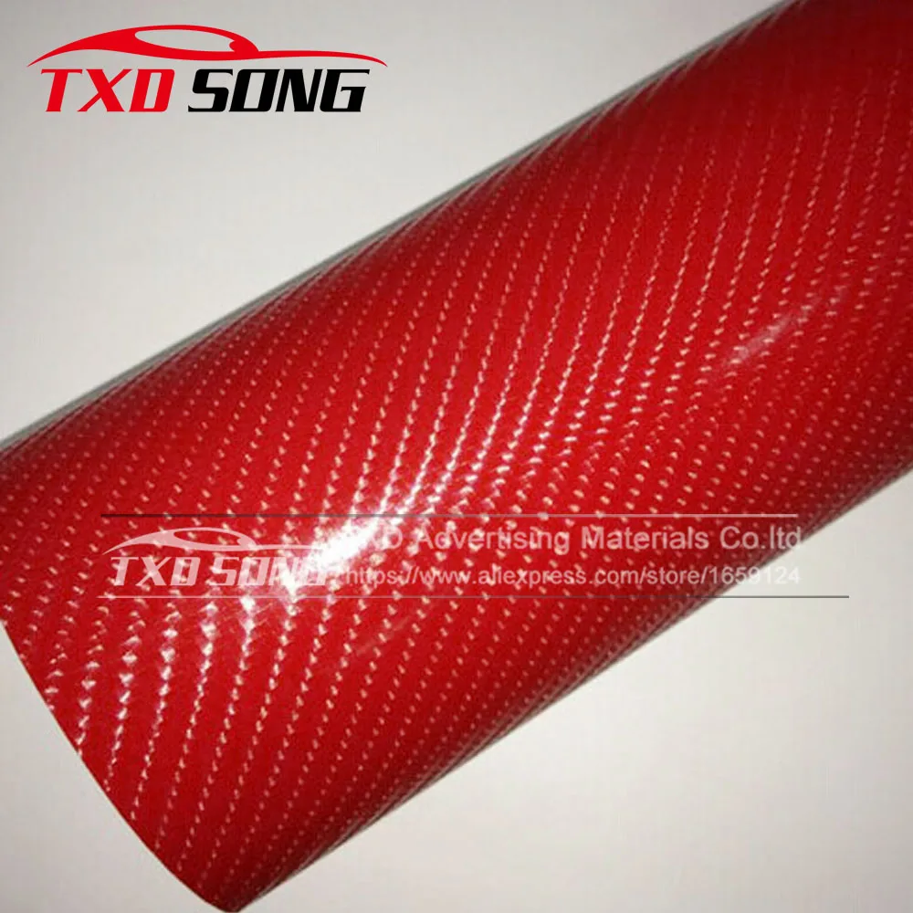 

Car Styling DIY High Glossy Red 4D Carbon Fiber Car Sticker And Decals Car Wrapping Vinyl Size: 10/20/30/40/50/60cm x 152cm/Lot