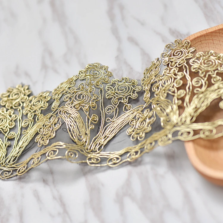 Polyester Mesh Lace Trim Fabric By the Yard Wholesale Lace Trim with cord gold embroidered floral-LL
Polyester Mesh Lace Trim Fabric By the Yard Wholesale Lace Trim with cord gold embroidered floral-LL