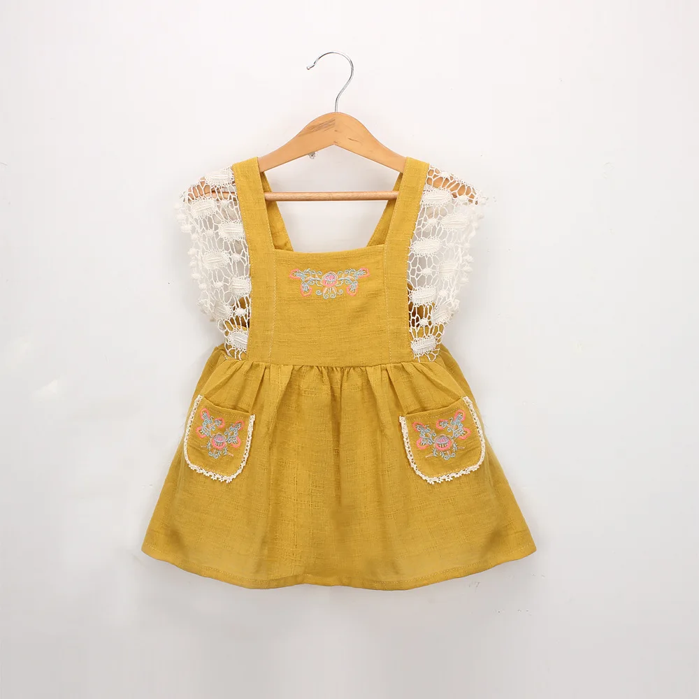 Lovely Infant Girls Lace Embroidered Backless Pockets Dress Summer Classic Western Fashion Yellow Gray Color Ruffles Linen Dress
Lovely Infant Girls Lace Embroidered Backless Pockets Dress Summer Classic Western Fashion Yellow Gray Color Ruffles Linen Dress