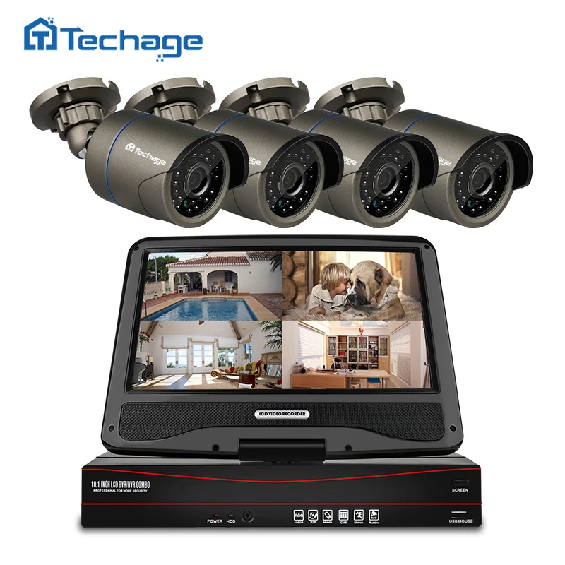 Techage 8CH 1080 P POE NVR комплект 10 1 "ЖК-монитор 2.0MP ИК Открытый безопасности IP камеры P2P