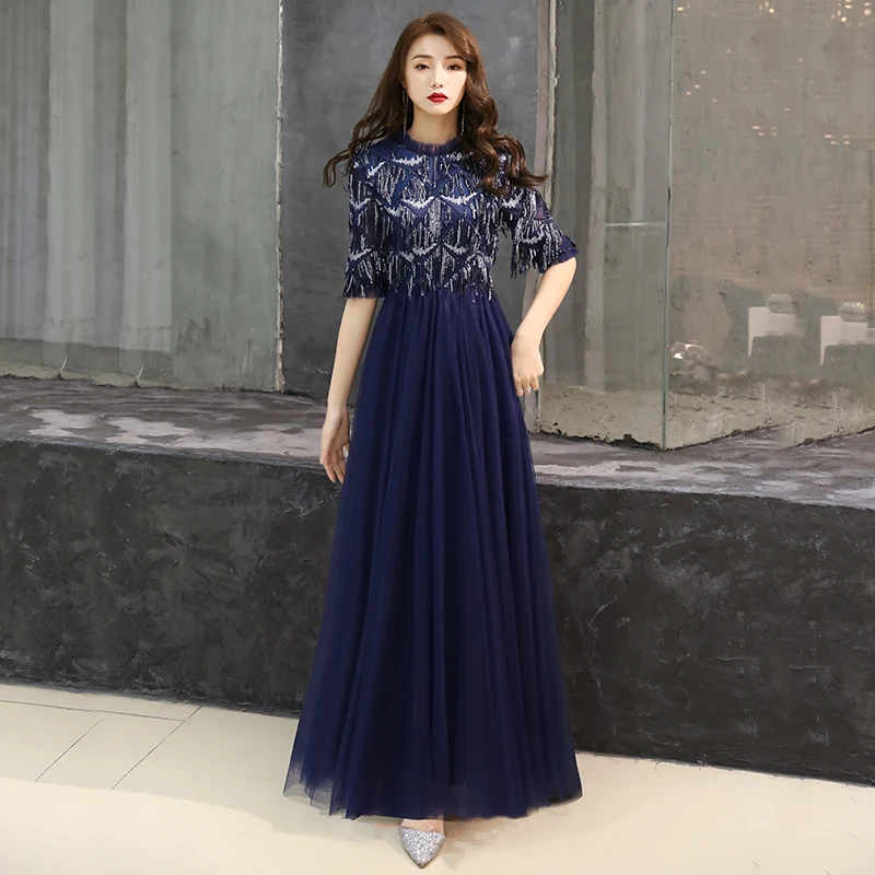 2021 Muslim Navy Blue Luxury Half Sleeves Evening Dresses Tassel Tulle Lace Evening Gowns Dubai Robe De Soiree LF219
2021 Muslim Navy Blue Luxury Half Sleeves Evening Dresses Tassel Tulle Lace Evening Gowns Dubai Robe De Soiree LF219