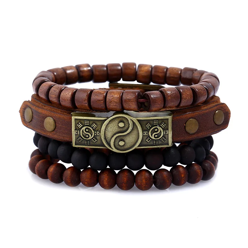 4 шт. многослойный кожаный браслет с бусинами в стиле панк|wrap bracelet|leather braceletleather