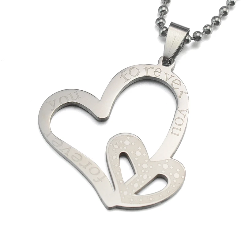 Ожерелье с кулоном из нержавеющей стали двойным сердцем Love Forever длиной 60 см |