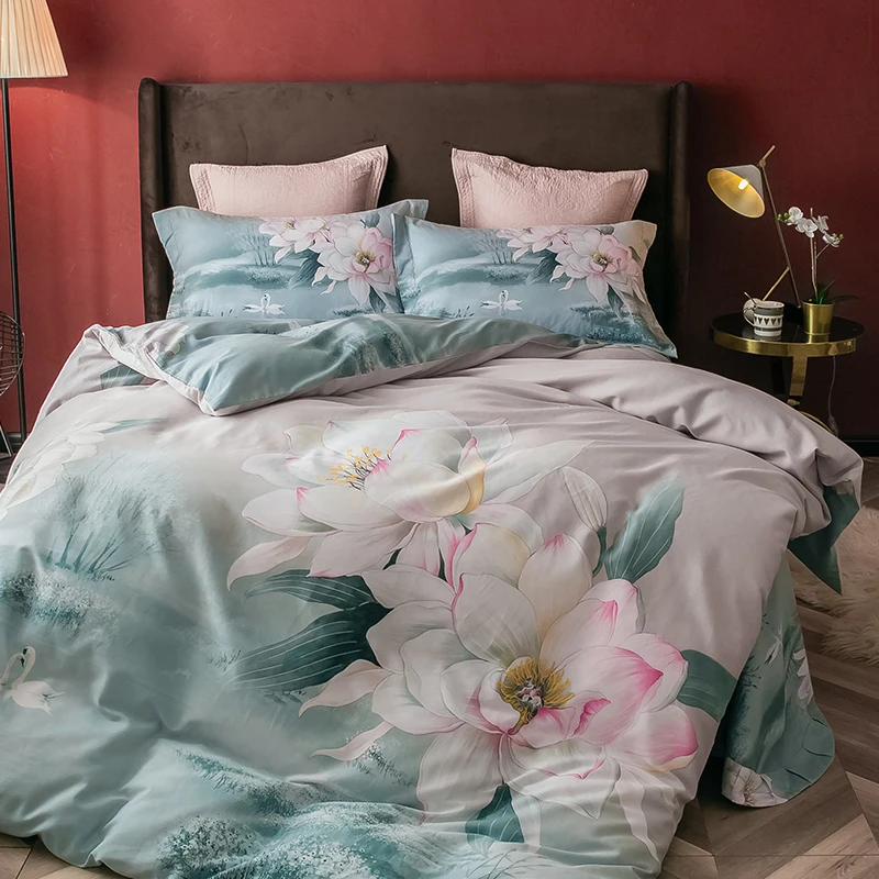 Комплект постельного белья Lotus из 100% хлопка с принтом в виде цветов, Свадебный комплект постельного белья, пододеяльник, наволочка, королева... 
Комплект постельного белья Lotus из 100% хлопка с принтом в виде цветов, Свадебный комплект постельного белья, пододеяльник, наволочка, королева...