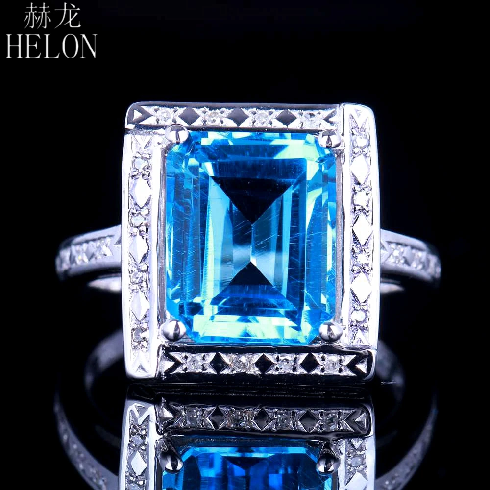 HELON Solid 10kt White Gold Flawless 4.36ct Emerald Cut Genuine Blue Topaz Natural Diamond Engagment Wedding Jewelry Ring 11x9mm
HELON Solid 10kt White Gold Flawless 4.36ct Emerald Cut Genuine Blue Topaz Natural Diamond Engagment Wedding Jewelry Ring 11x9mm