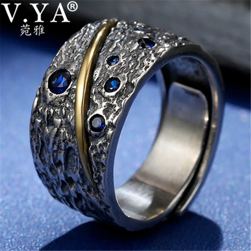 V.YA Синий Циркон 925 Серебряное кольцо для мужчин тайское серебро Открытое Homme