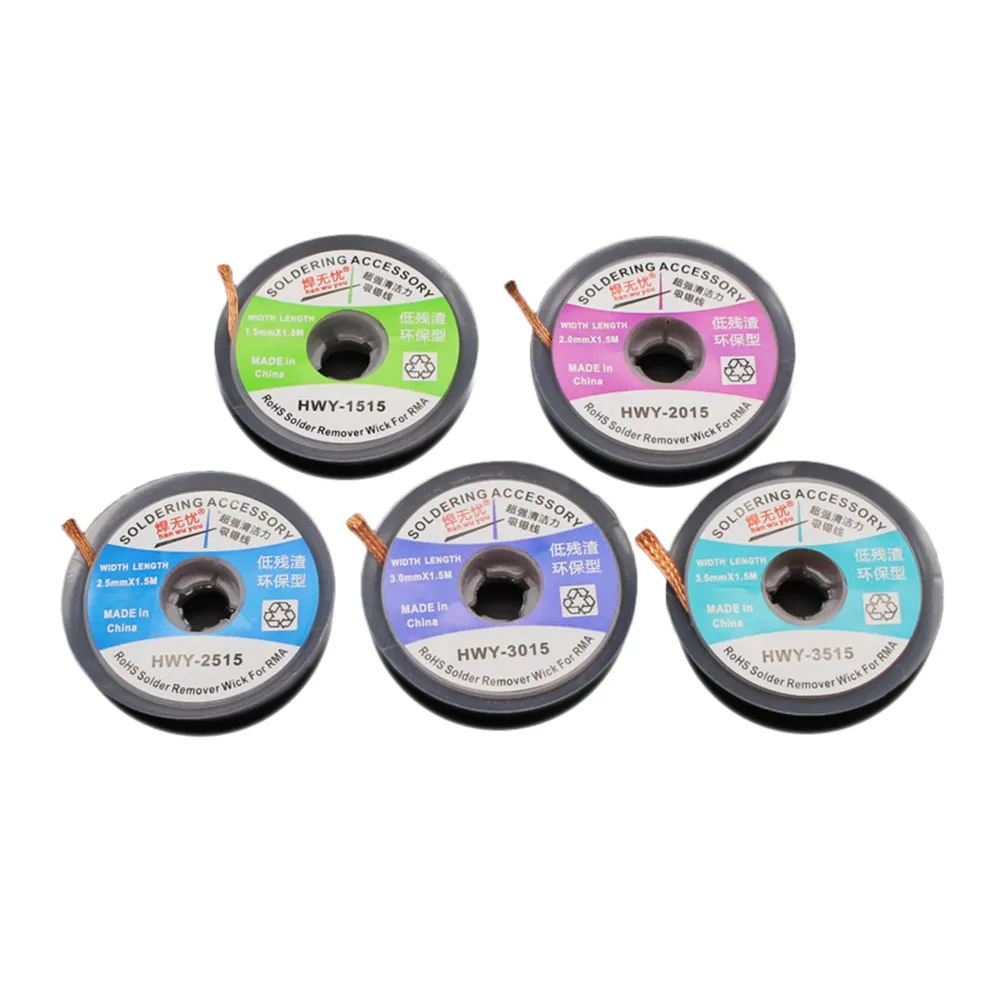 1pc 1.5mm 2.0mm 2.5mm 3mm 3.5mm Width Length 1.5M Desoldering Braid Solder Remover Wick Wire Lead Cord Flux Tin Repair Tool
1pc 1.5mm 2.0mm 2.5mm 3mm 3.5mm Width Length 1.5M Desoldering Braid Solder Remover Wick Wire Lead Cord Flux Tin Repair Tool