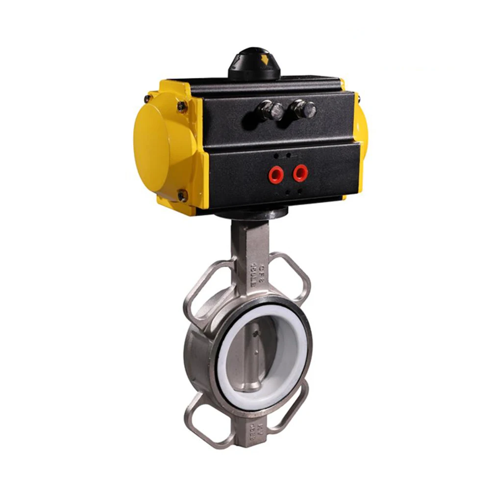 DN150 6inch SS304 Stainless Steal with PTFE Sealing Pneumatic Actuator Air Control Butterfly Valve Wafter Connection SP DA |