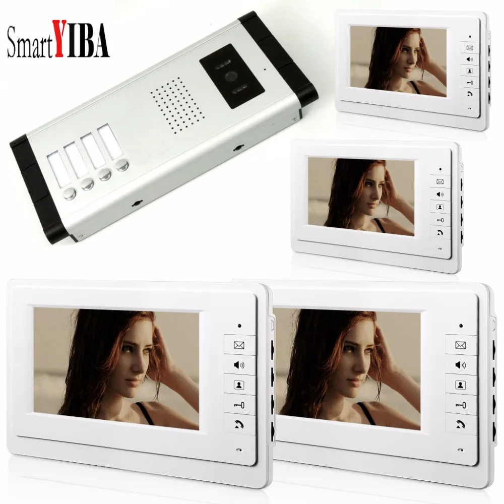 

SmartYIBA 7"Inch TFT LCD Wired Video Intercom Door Phone Doorbell Home Security Camera Intercom System For 4 Units Apartment