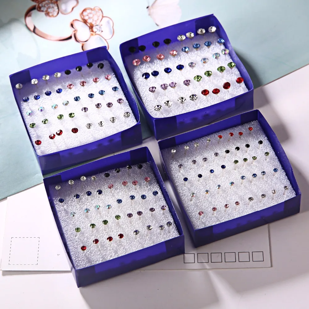 

20 pairs/set Colorful Crystal Stud Earrings Set For Women Jewelry Rhinestones Piercing Earrings kit Pack lots Bijouteria brincos
