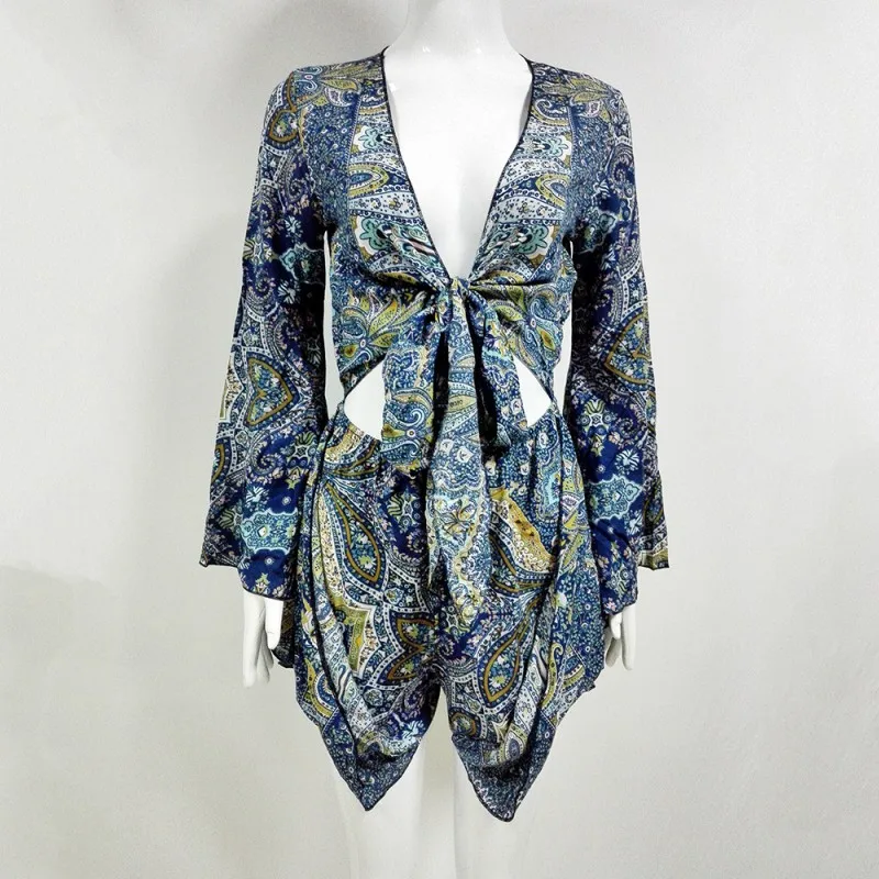 Spring Autumn Rompers Womens Jumpsuit Sexy Deep V Neck Long Sleeve Ruffled Vintage Print Bodysuit Casual Beach Playsuit
Spring Autumn Rompers Womens Jumpsuit Sexy Deep V Neck Long Sleeve Ruffled Vintage Print Bodysuit Casual Beach Playsuit