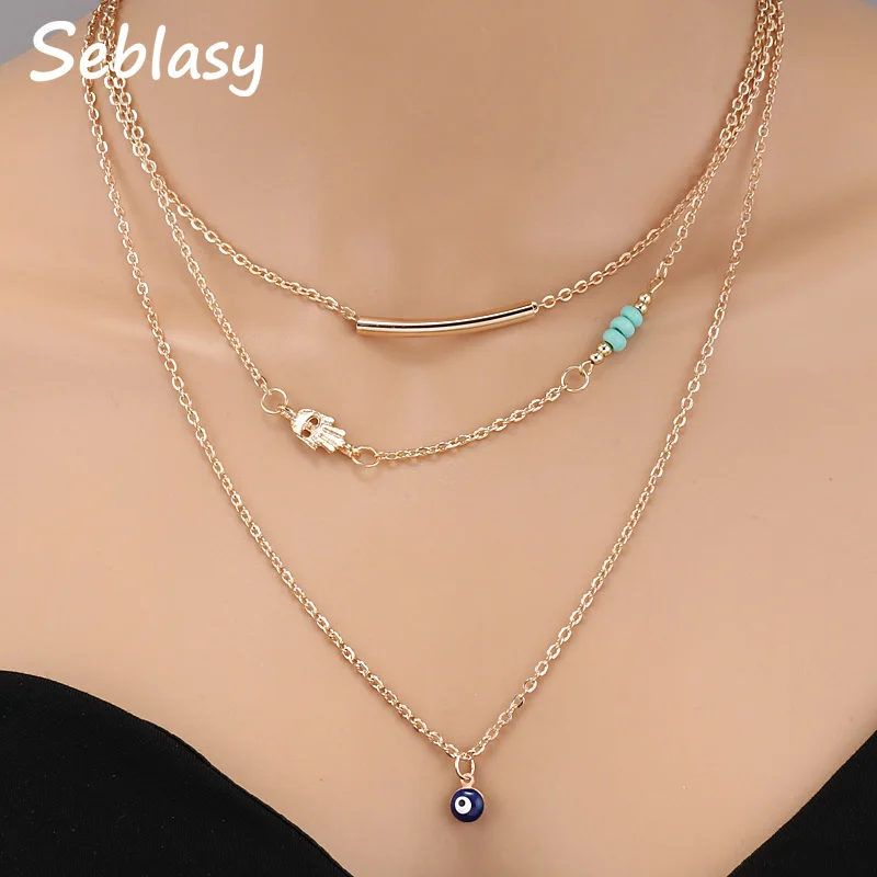 Seblasy Bohemian Multi Layer Charm Jewelry Natural Stone Beads Stripe Evil Eye Hamsa Hand Chain Necklaces & Pendants for Women
Seblasy Bohemian Multi Layer Charm Jewelry Natural Stone Beads Stripe Evil Eye Hamsa Hand Chain Necklaces & Pendants for Women