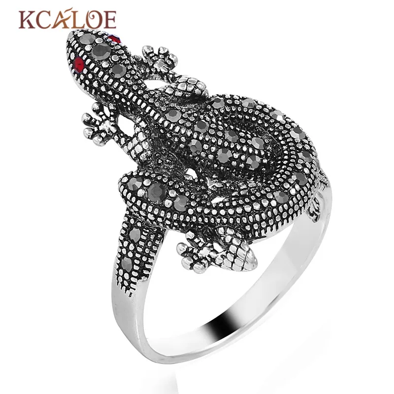 KCALOE панк кольцо животное геккон ювелирные изделия с черными стразами Кольца из