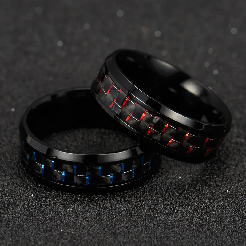2020 Titanium Steel Black Carbon Fiber Rings Fashion Red Blue Ring Anel Masculino Mens Cool Jewelry
2020 Titanium Steel Black Carbon Fiber Rings Fashion Red Blue Ring Anel Masculino Mens Cool Jewelry