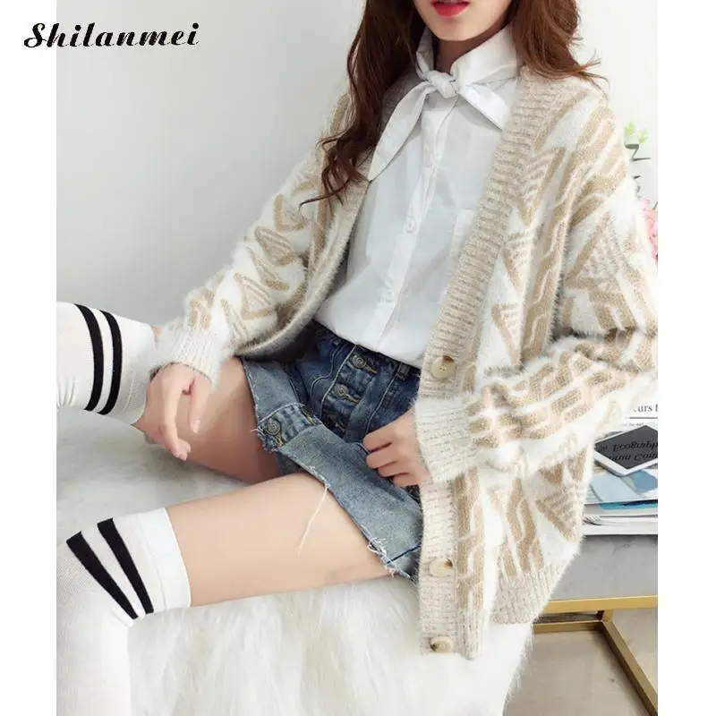 2019 Sweater Female Knitted Cardigan Korean Autumn Winter Clothes Loose Women Tops Thick Plus Size Harajuku Print Sweater Coat
2019 Sweater Female Knitted Cardigan Korean Autumn Winter Clothes Loose Women Tops Thick Plus Size Harajuku Print Sweater Coat